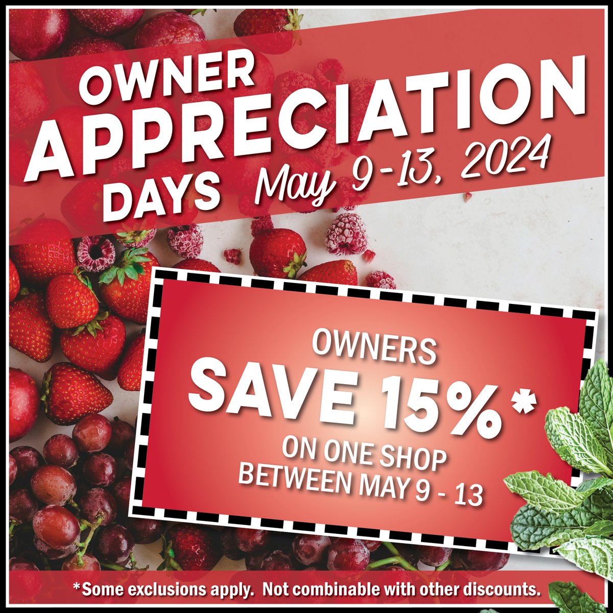 Owner Appreciation Days are right around the corner! Choose your Owner Appreciation Day anytime between May 9 to 13. #ownerappreciation #oneotacoop #foodcoop #decorah #communityowned