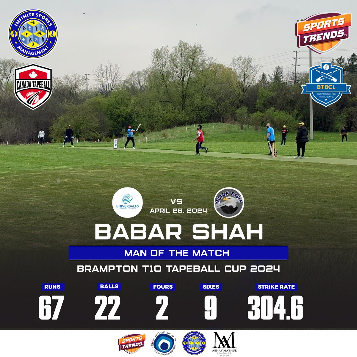 Babar Shah - Man Of The Match in Canada Fortune - Brampton T10 TapeBall Cricket Cup 2024  🏆

#Cricket #BramptonT10TapeBallCricketCup #CanadaCricket #T10 #Tapeball #Brampton #SportsTrendsCan #SportsTrendsCanada