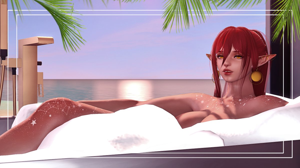 'Care to join me?' 🛀🌴🫧 #FFXIVScreenshots #EorzeaPhotos #Gposers #FFXIVGpose #Elf #Elven