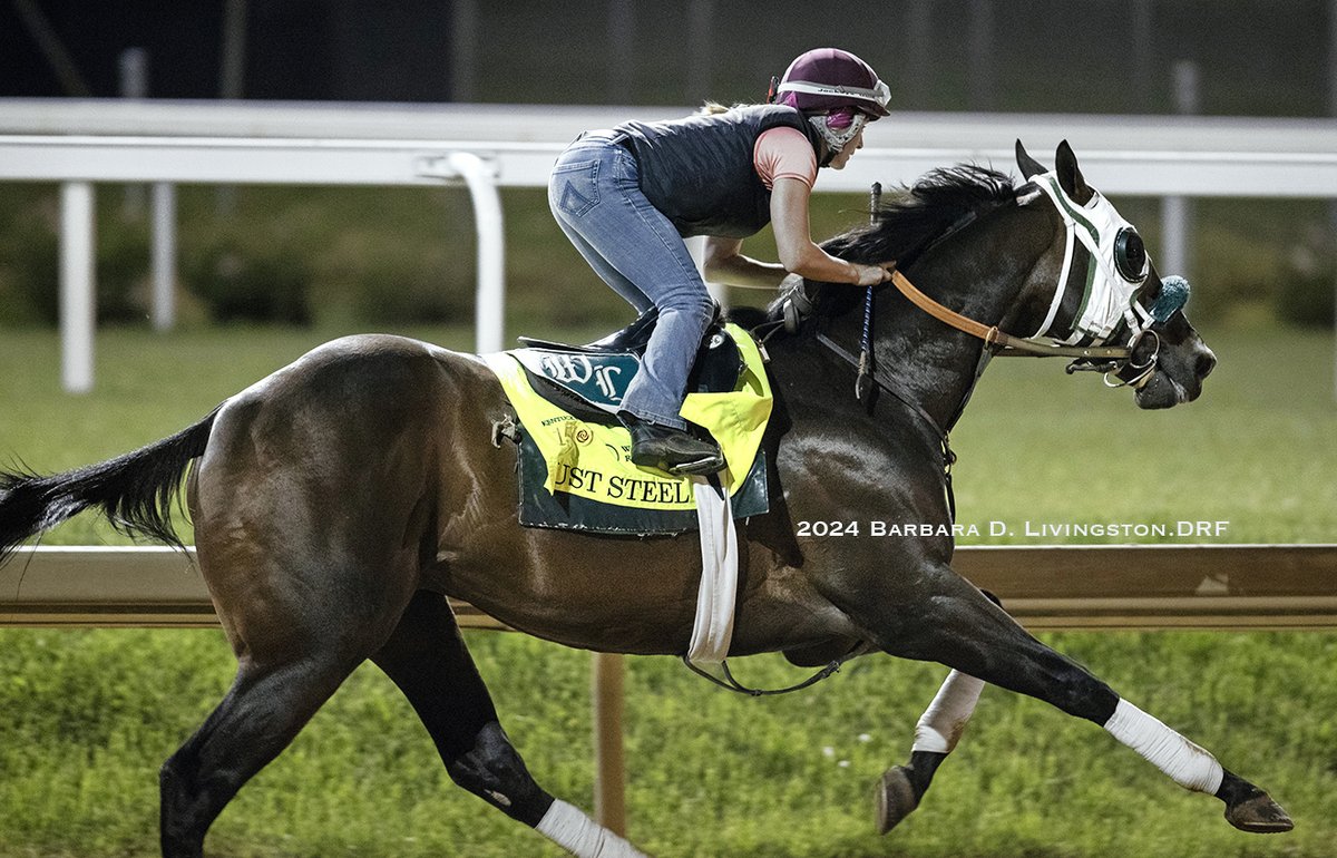 JUST STEEL (Justify - Irish Lights, by Fastnet Rock) worked early this morning with Brianne Culp up. The Kentucky Derby-bound Wayne Lukas trainee most recently ran second in the G1 Arkansas Derby. Per DRF's Mike Welsch: 4F 25.79 50.43 in maintenance mode eased up on gallop out