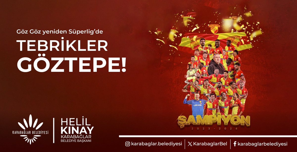 Köklü spor kulüplerimizden Göztepe Süper Lig'e geri döndü! Bu büyük başarıdan dolayı Göztepe kulübünü, oyuncularını, teknik ekibini, yöneticilerini ve tüm gönüllü taraftarlarını kutluyorum. Süper Lig'de harika bir sezon geçirmeniz dileğiyle...👏🏻