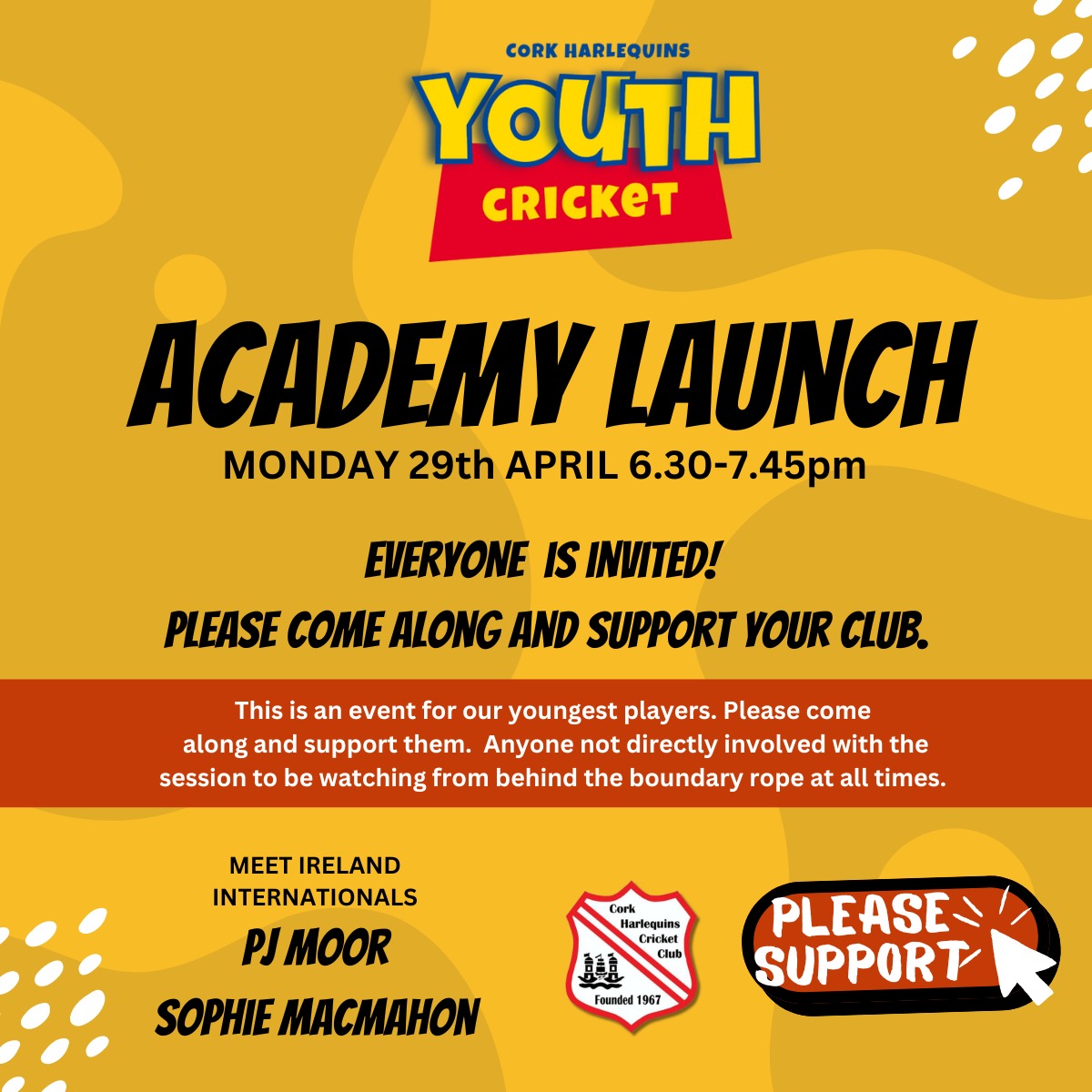 MEET @PJMoor10 & @SophieMacMahon tomorrow at @QuinsCC for our Youth Academy launch. Come and try CRICKET! @BigRedBench @CIParticipation @Cork_Harlequins @CorkSports @CricketBadge @Haganator @harry_tector @IrishWomensCric @MunsterCricket @Siggo @CricketEurope