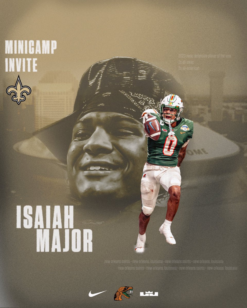 🚨 𝗠𝗜𝗡𝗜𝗖𝗔𝗠𝗣 𝗜𝗡𝗩𝗜𝗧𝗘 🚨 Isaiah Major is headed to New Orleans for a minicamp invite. #FAMU | #Rattlers | #RELOAD | #REPEAT