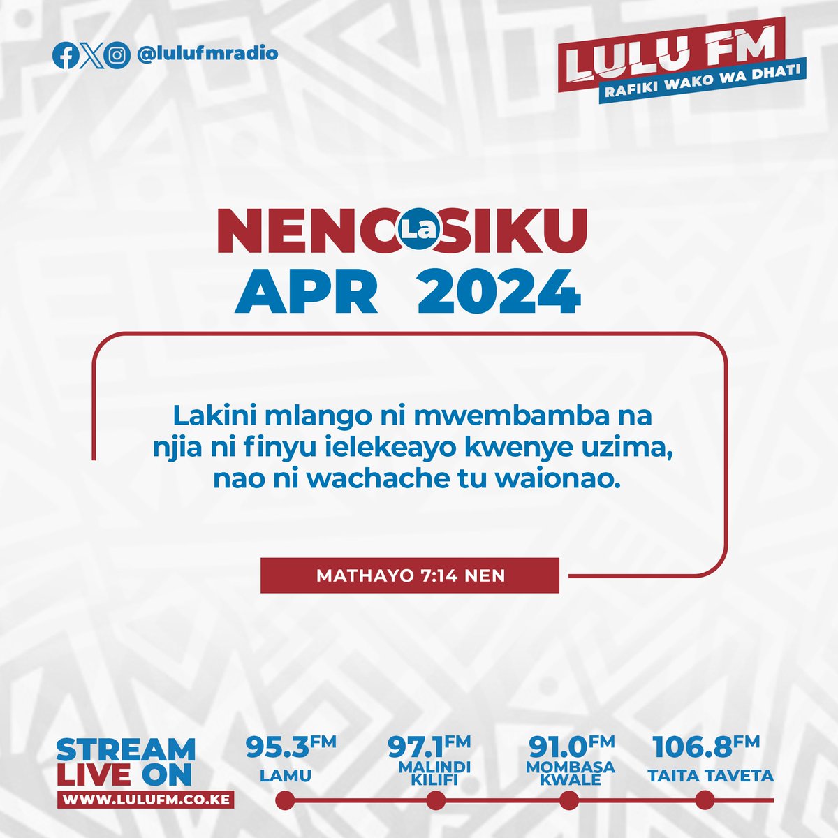 #NenoLaSiku
Lakini mlango ni mwembamba na njia ni finyu ielekeayo kwenye uzima, nao ni wachache tu waionao.
Mathayo 7:14 NEN