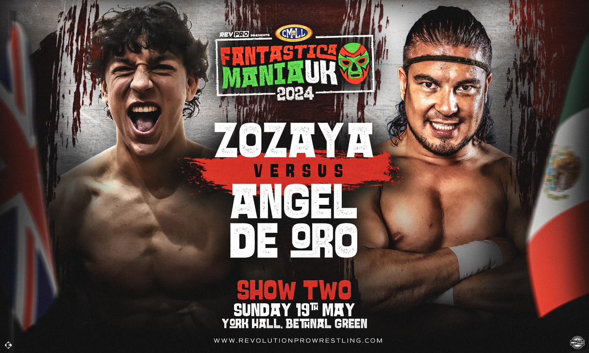 🇲🇽🇬🇧 NUEVA BATALLA CONFIRMADA PARA FANTASTICAMANIA UK2024 El Luchador de 24 Kilates, Ángel de Oro, enfrentará al gladiador español Zozaya en un sensacional mano a mano que formará parte de la segunda función en el York Hall.