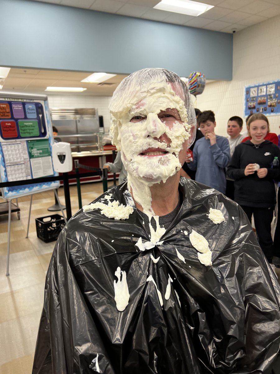 Mr. Hettinga was a great sport this week.  His students used their Husky Bucks to by an experience through the school store.  Can you guess what that experience was??? #HuskyPride #themiddlematters