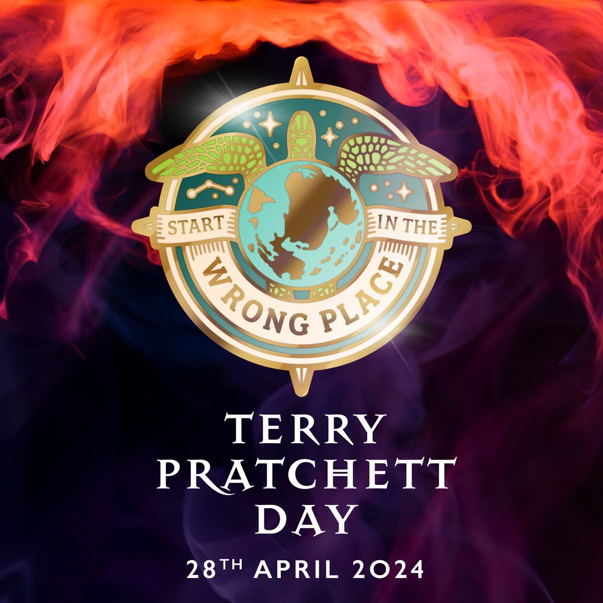 Announcing the theme for #TerryPratchettDay 2024: START IN THE WRONG PLACE.  
   
There is no right or wrong place to start with Terry Pratchett’s work, so let's truly celebrate the joy and chaos to be found in these many routes through Discworld and beyond.