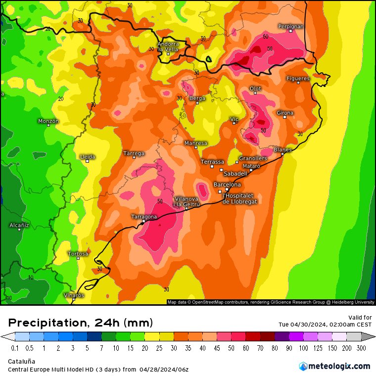 Dilluns amb d de diluvi a tot Catalunya! Registres de 20 - 50 mm generals I màxims de 60 - 80 mm a: - Muntanyes de l’est (pluja orogràfica) - Punts de la meitat sud del litoral i prelitoral (aiguats)