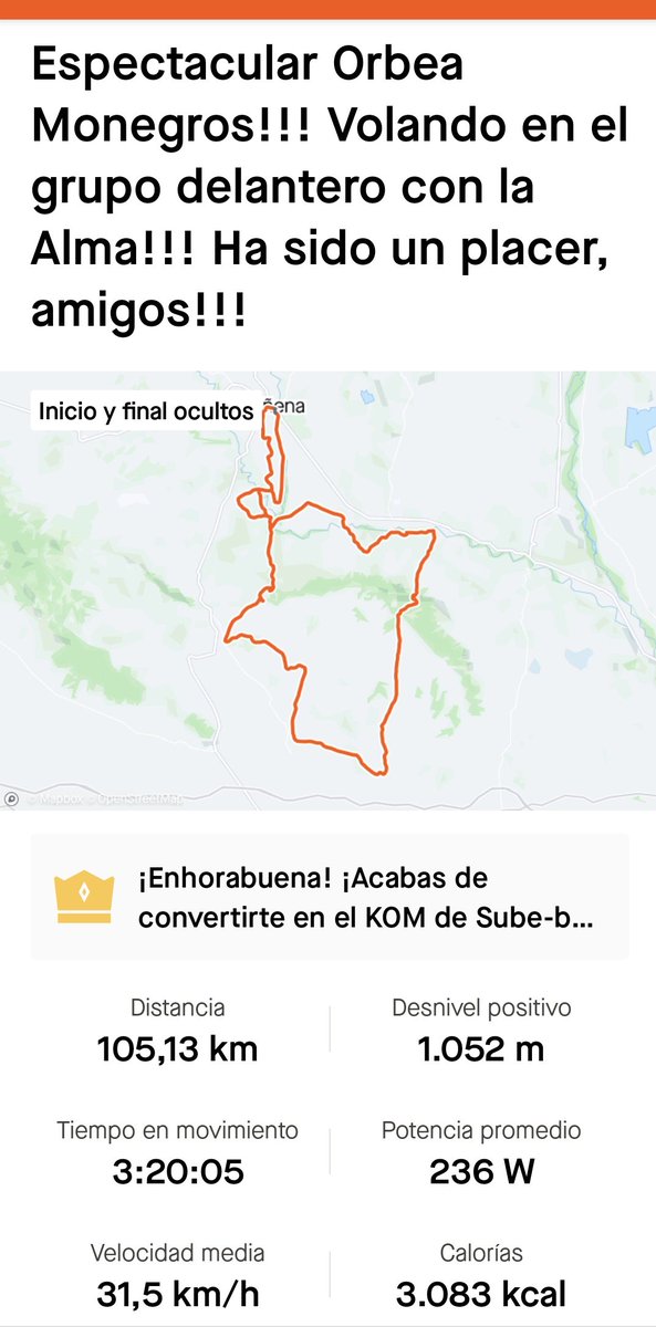 Impresionante Orbea Monegros volando en el grupo delantero con la Alma!!! 🚀🚀 Ha sido un placer, amigos!!! 🙌🙌 Todos los detalles de mi actividad 👉 strava.app.link/6arAh7juaJb