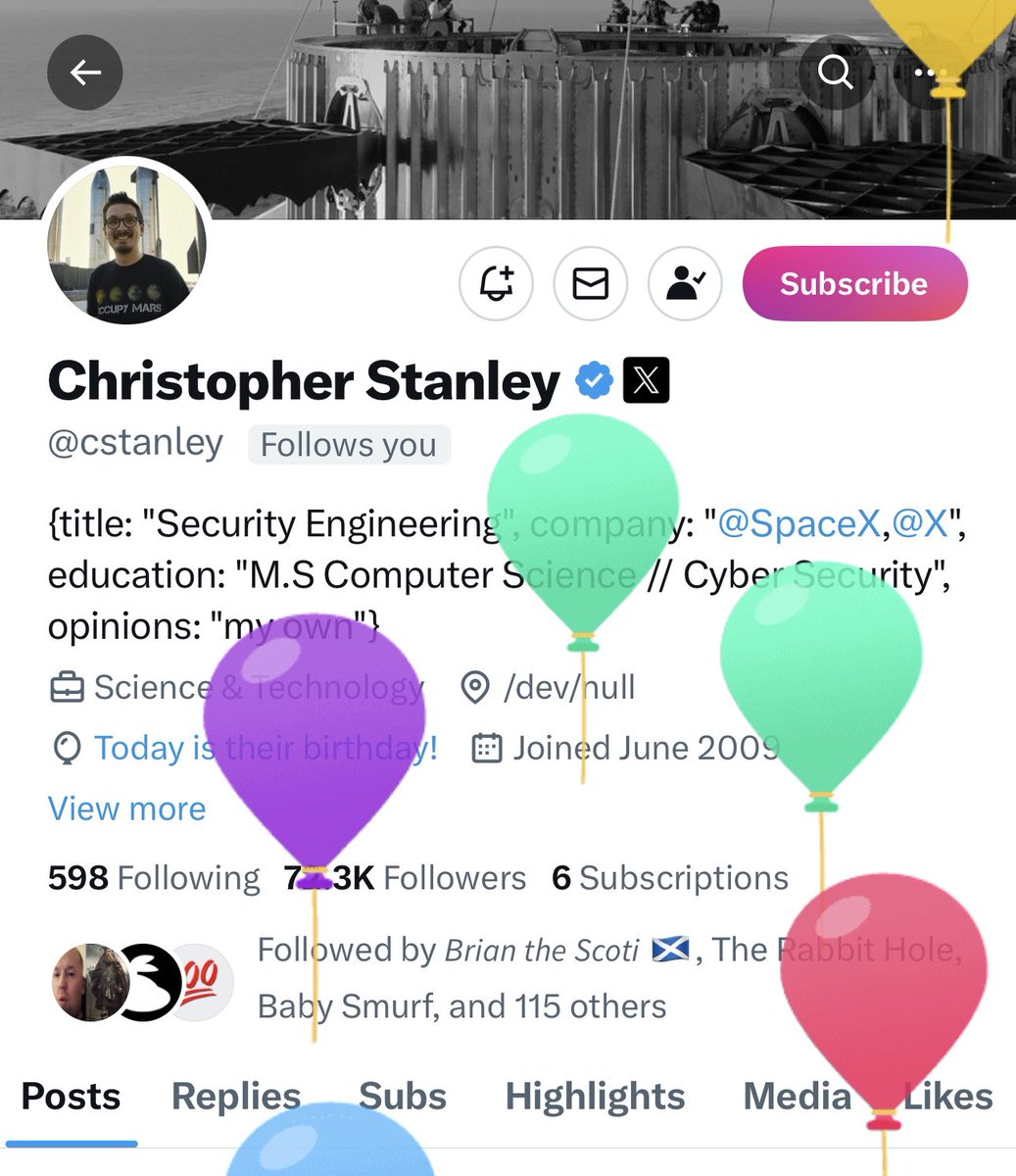 Happy Birthday to @cstanley! One of the sweetest X employees. @elonmusk should give him a raise.