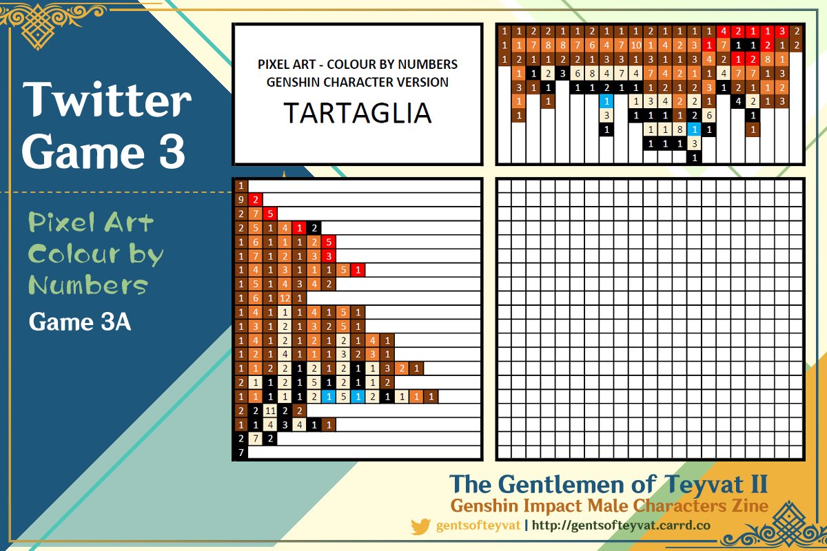 ✧✧TWITTER GAME 03A✧✧ The first one is here! Solve this game to get the pattern to make your own Tartaglia coaster! Feel free to respond or tag us with your creations! (There are some hints in the sample photo we posted yesterday if you are stuck 😆) Have fun!