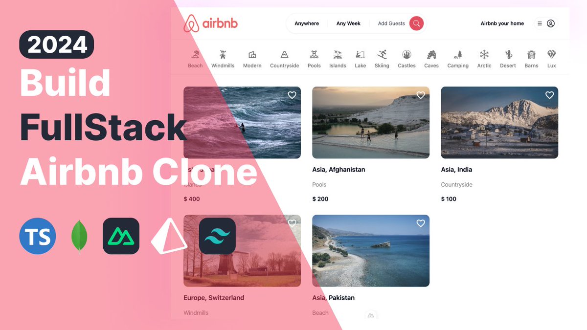 A small contribution for Nuxt community from my end.

Build Full Stack Airbnb Clone

App: @vuejs, @nuxt_js
Style: @tailwindcss, @shadcn ( Vue Version: @zernonia )
Authentication: @lucia_auth by @pilcrowonpaper
ORM and DB: @prisma and ( @MongoDB, @supabase )

Link ⬇️