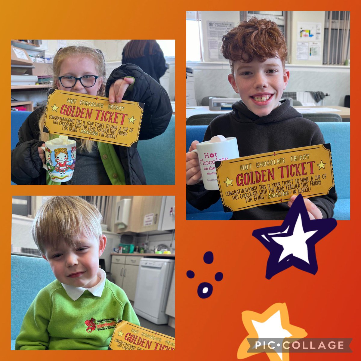 Stebonheath4's tweet photo. We have two weeks worth of FABULOUS pupils in one! We are very proud of all of our pupils! Llongyfarchiadau pawb! ✨ #hotchocwiththehead #goldenticket ✨ #pupiloftheweek ✨#cwlcymru ✨ https://t.co/EAH40Sd8hd