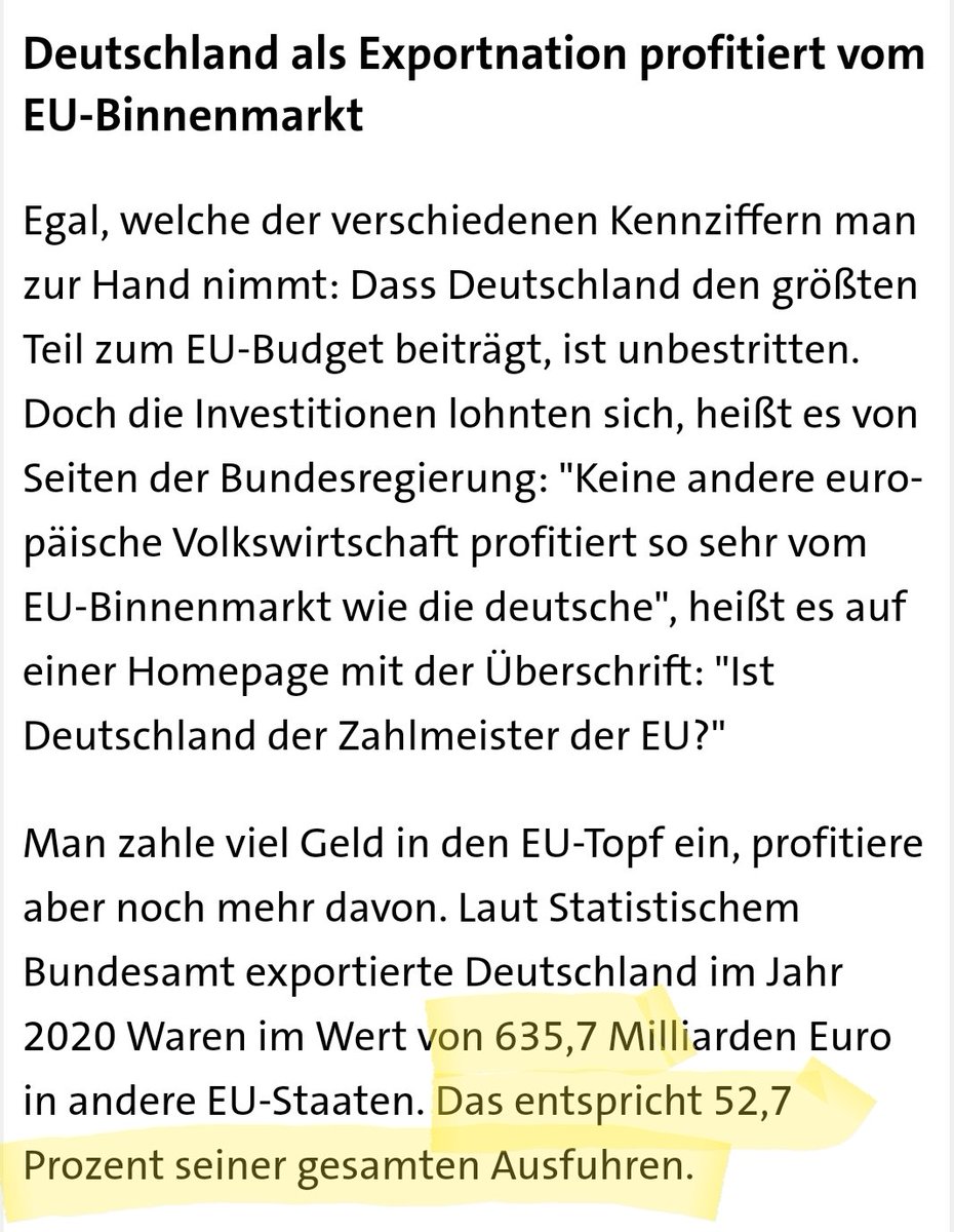 @SabineBr3 @Gudinga Wenn mehr, als die Hälfte der deutschen Wertschöpfung in die EU geht, dann solltest die vorstellen können, wo wir heute ohne EU wären!