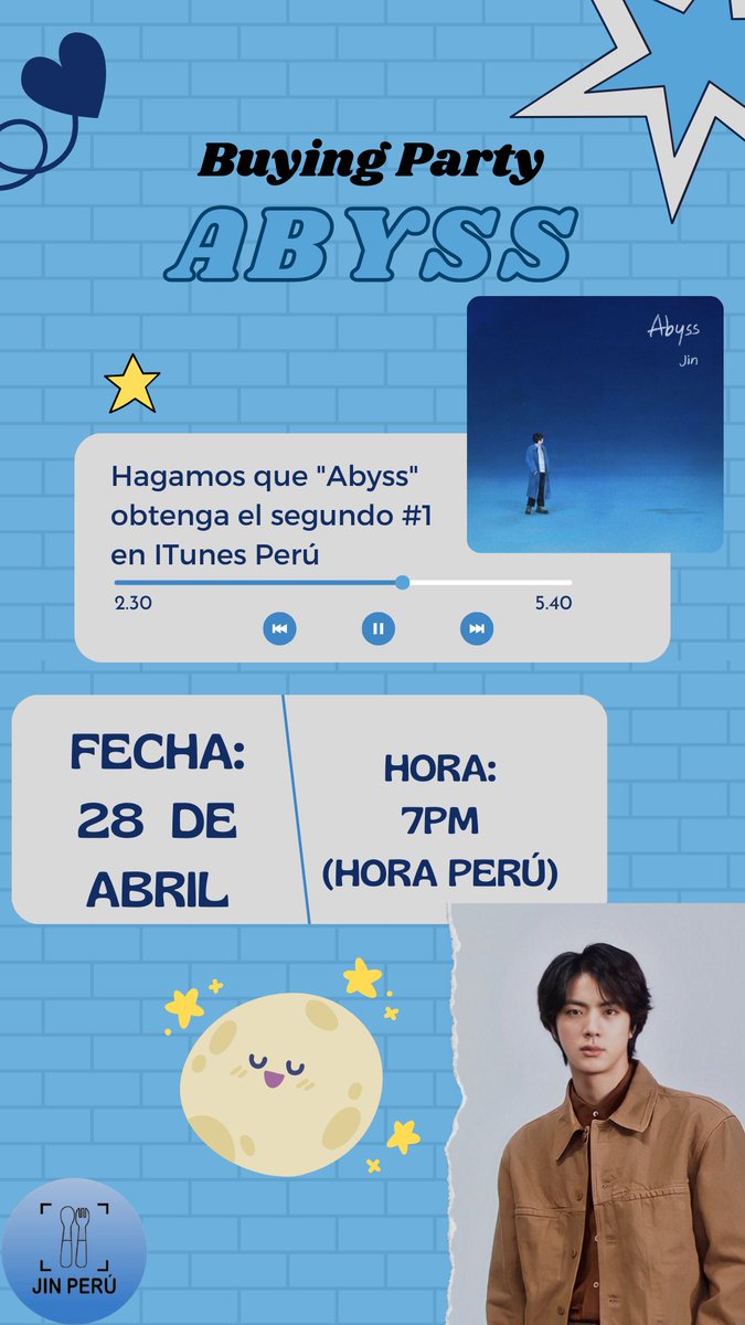 🎉ＢＵＹＩＮＧ ＰＡＲＴＹ🎉 𝐀𝐛𝐲𝐬𝐬 🇵🇪ARMY, hagamos posible que ABYSS de JIN obtenga el SEGUNDO #1 en Itunes de nuestro país. 🗓️ Domingo, 28 de abril ⏰ 7 PM (Hora Perú) @BTS_twt #JIN #KIMSE