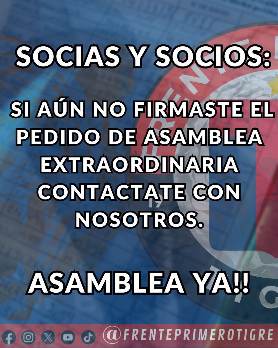 𝗦𝗢𝗖𝗜𝗔/𝗢𝗦 𝗗𝗘𝗟 #clubatleticotigre :
Actuemos juntos firmando la solicitud de asamblea extraordinaria, demostremos nuestro compromiso con el futuro de nuestra institución.
𝗝𝘂𝗻𝘁𝗼𝘀 𝗽𝗼𝗱𝗲𝗺𝗼𝘀 𝗵𝗮𝗰𝗲𝗿 𝗾𝘂𝗲 𝗻𝘂𝗲𝘀𝘁𝗿𝗮 𝘃𝗼𝘇 𝘀𝗲𝗮 𝗲𝘀𝗰𝘂𝗰𝗵𝗮𝗱𝗮!
✊🏼1️⃣🐯