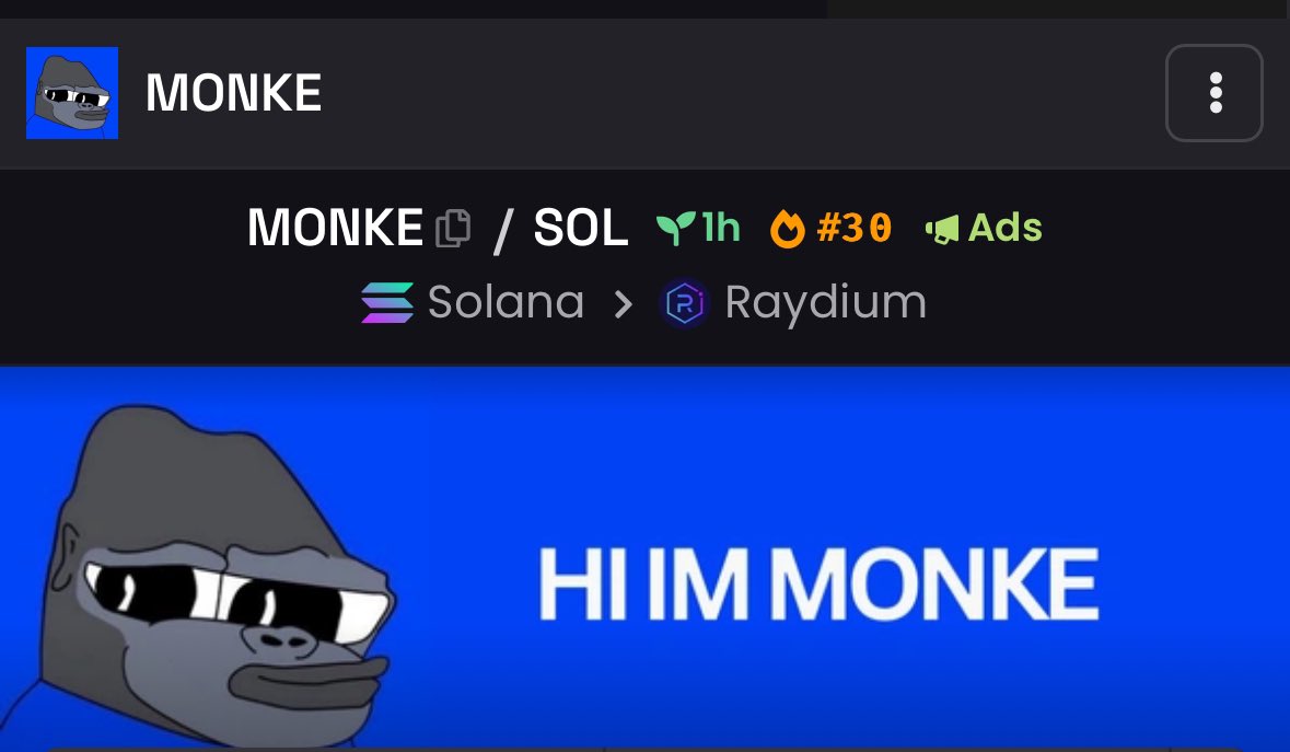 Thesolmonke's tweet photo. THA MONKE IS NOW ON DEX TRENDING 

THE EYES ARE COMING TO US 

ADS + TRENDING 

APE NOW. https://t.co/cHTJtlofFD