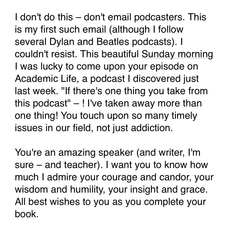 omg everyone: I just got the most beautiful email from someone who listened to my podcast on addiction & academia for @AcademicLifeNBN & @NewBooksNetwork. please send emails like this to people when you appreciate their work; it made my whole day 😭 newbooksnetwork.com/inside-addicti…