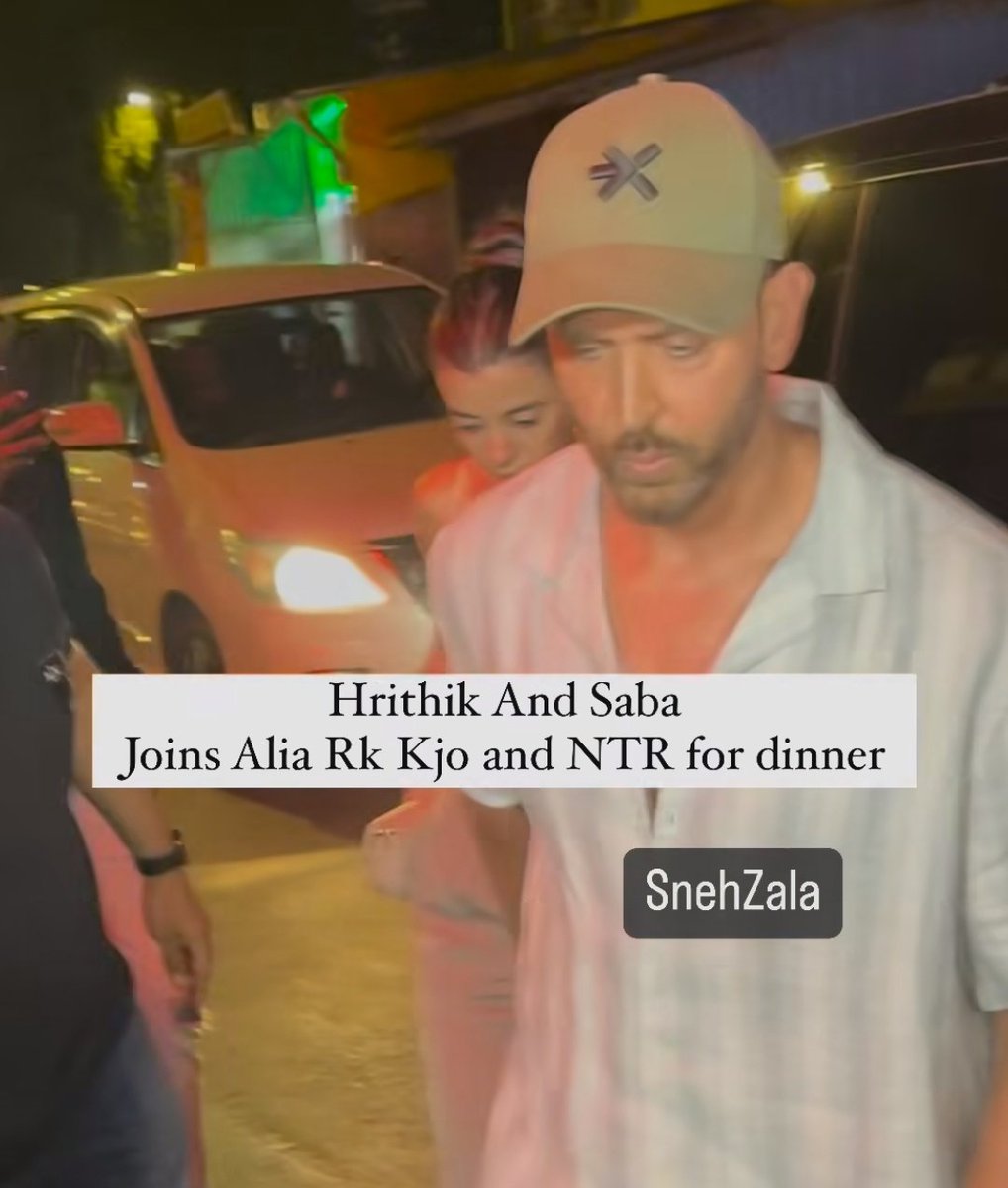 Ranbir Kapoor, Jr. NTR, Hrithik Roshan, Alia Bhatt & Karan Johar together for dinner.
Ayan must be there too ig?

Didn't expect this even in my wildest dreams lmao 😂🤣 
#RanbirKapoor #HrithikRoshan #JrNTR #AliaBhatt 
twitter.com/RKs_Tilllast/s…