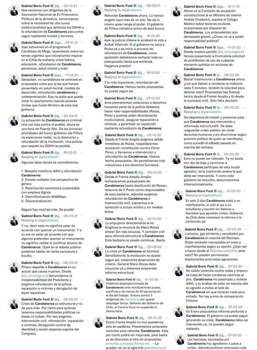 #MesaCentral Un resumen de todos los tuits del merluzo en contra de nuestros @Carabdechile ! Dejen de mentir