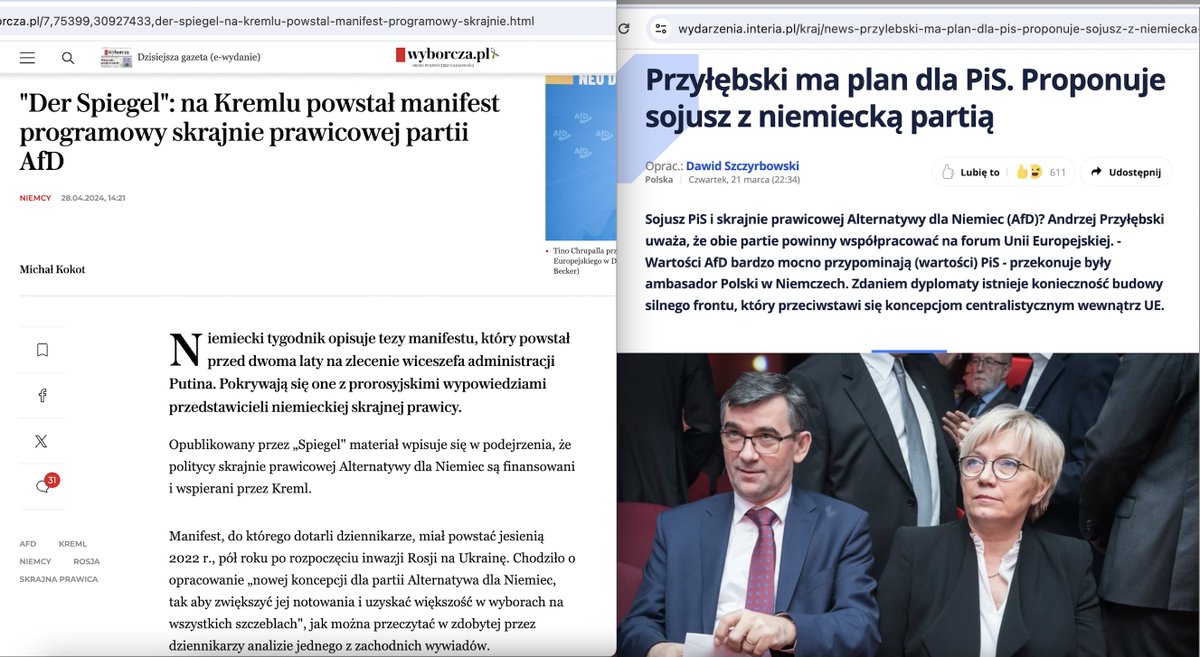 Dlaczego Andrzej 'Wolfgang' Przyłębski wzywa PiS do współpracy z niemiecką partią dziedziców nazizmu, której program napisano w Moskwie? Bo PiS też wymyślono na Kremlu.