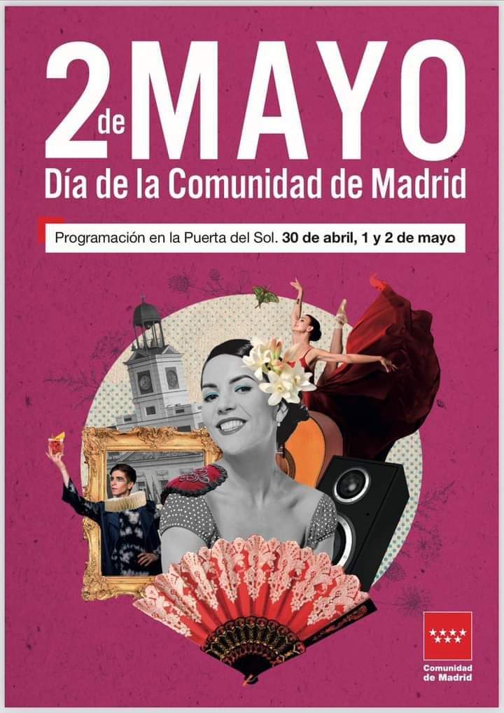 Cartel de las fiestas de Madrid... que bien podía ser de las Fiestas de Utrera o de Paterna donde hay buenos flamencos..nada comparado con Madrid...donde está el nacimiento del Flamenco y olé...esto seguro que ha sido una idea del del pinganillo de la Frutera..