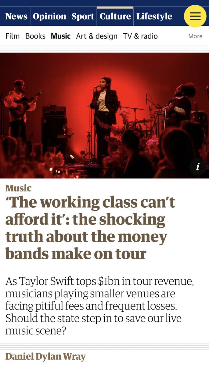 New @guardian article outlines how difficult it is to be a touring musician. From bands playing 100-cap rooms to 2,500-cap rooms, most tours result in a loss (according to the budget sheets The Guardian looked at for this article).