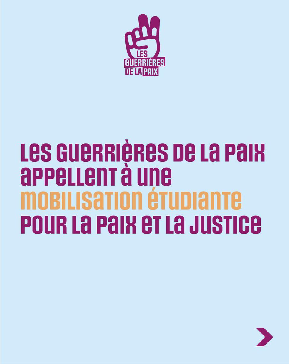 lesguerrieres's tweet photo. Les Guerrières de la Paix appellent à une mobilisation étudiante pour la Paix et la Justice.
1/2 https://t.co/aiQuwJzeJV