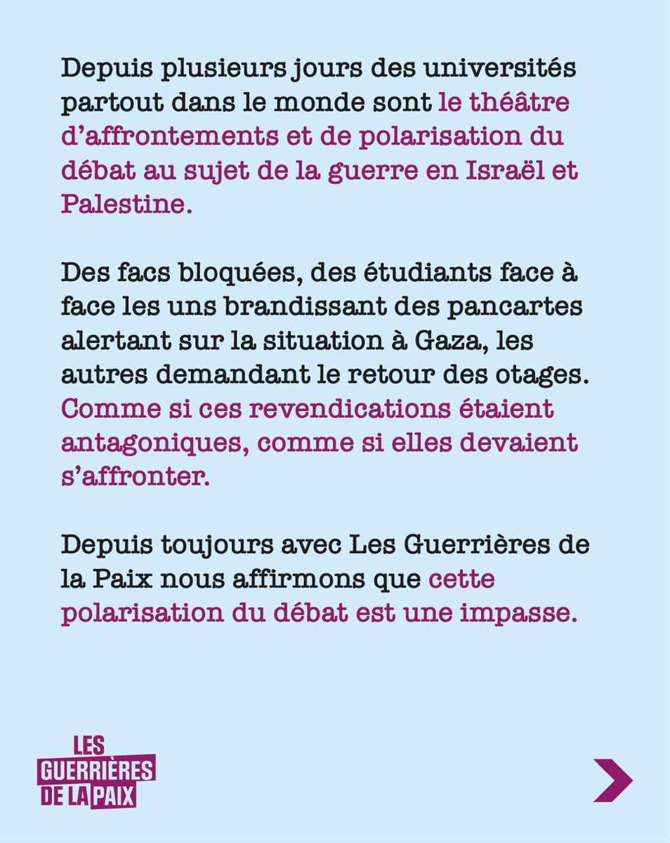 lesguerrieres's tweet photo. Les Guerrières de la Paix appellent à une mobilisation étudiante pour la Paix et la Justice.
1/2 https://t.co/aiQuwJzeJV