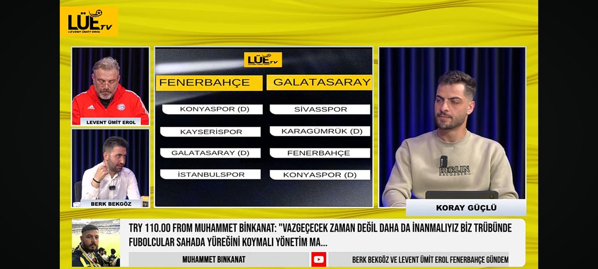 Berk Bekgöz: Fenerbahçe'nin Konyaspor maçını kayıpsız geçeceğini düşünüyorum.. @BerkBekgoz Canlı: youtube.com/live/BbanFcQn5…