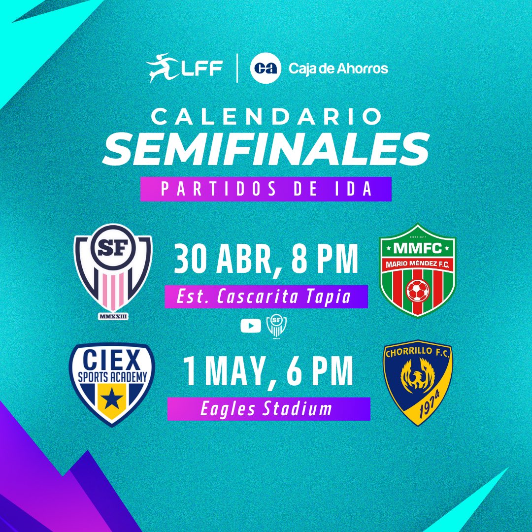 ¡𝙲𝚊𝚕𝚎𝚗𝚍𝚊𝚛𝚒𝚘 𝚜𝚎𝚖𝚒𝚏𝚒𝚗𝚊𝚕𝚎𝚜!💥 Aquí te traemos el calendario para los partidos de ida de las semifinales del Torneo 2024 Copa Caja de Ahorros🏆 #LFF | @CajadeAhorrosPA