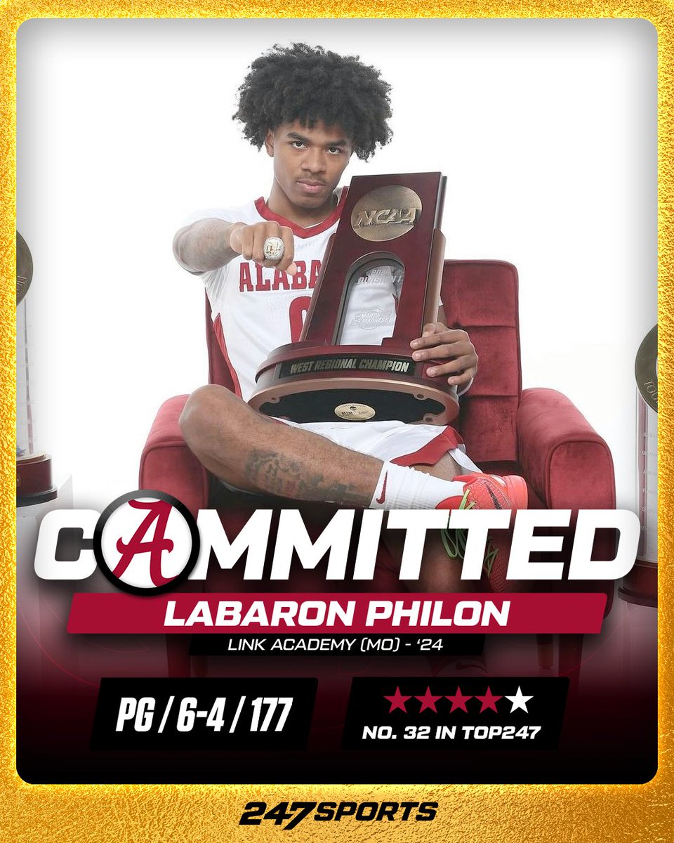 BREAKING: Labaron Philon, a former Kansas signee, has committed to #Alabama Mobile-native was released from his NLI on Thursday — Crimson Tide was a finalist before his commitment ‘Ready to get back to my home state!’ 🗞️ bit.ly/3xSkc0l