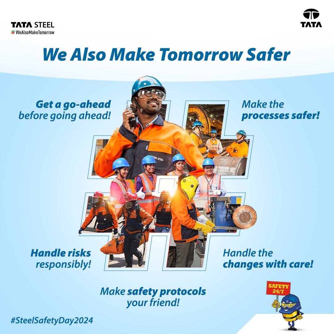 This #worldsteel Day for Safety and Health, we highlight the 5 tenets of safety that we follow in our company.

The safety and well-being of our employees is our utmost priority, and we are constantly working towards making tomorrow, safer.

#TataSteel #SteelSafetyDay