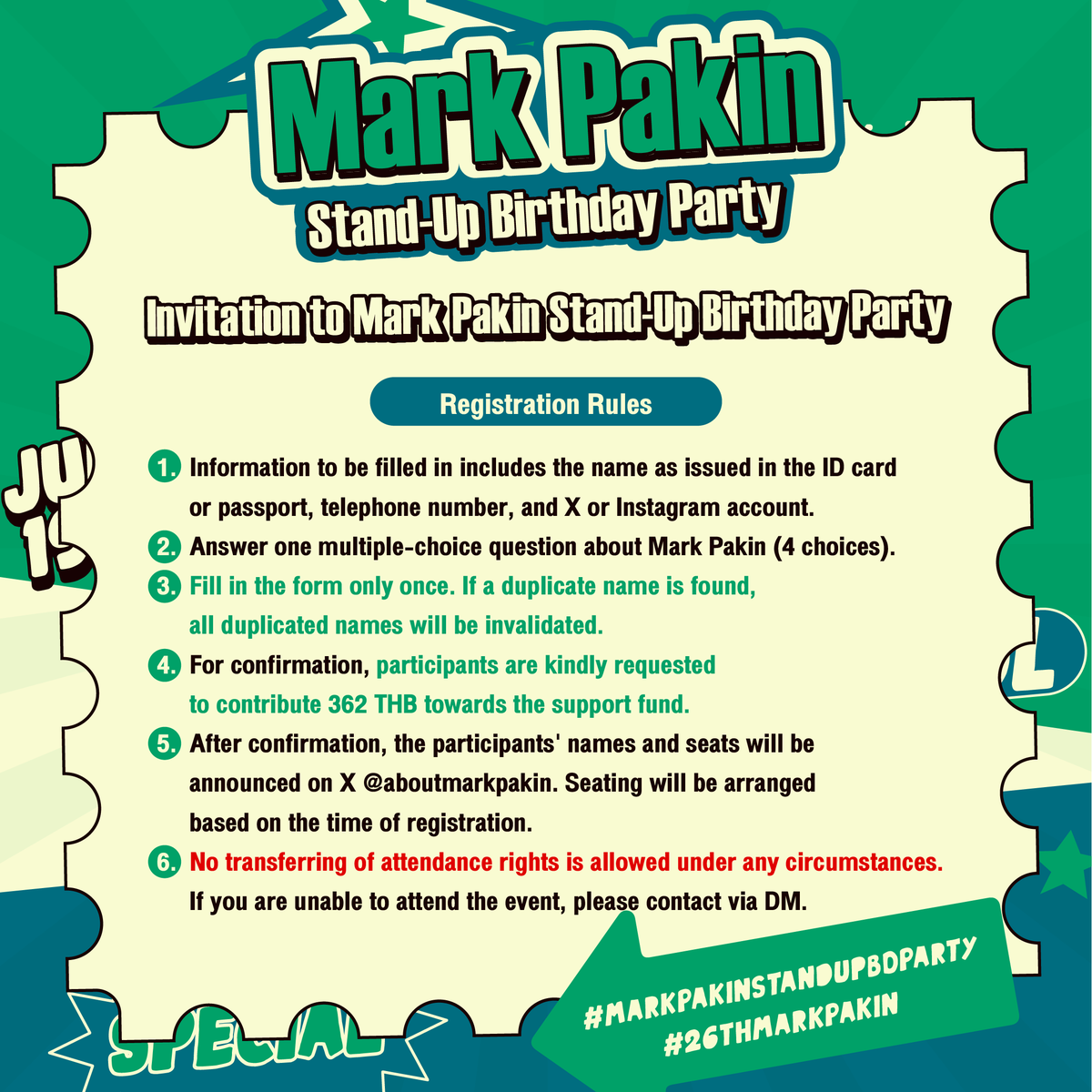 aboutmarkpakin's tweet photo. 📮 Invitation to #MarkPakinStandUpBDParty 🎙️

Join us for "Mark Pakin Stand-Up Birthday Party | Solo Markrophone", a stand-up show that will banish loneliness from your heart. Let’s come and celebrate Mark's 26th BD together!

— Details —

#mmarkpkk #kkramm
#26thMarkPakin