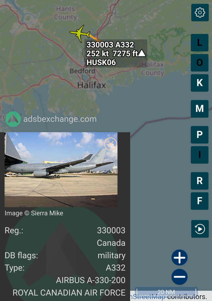 The first Royal Canadian Air Force Airbus CC-330 Husky I've seen on ADSBexchange, had just departed from Halifax Stanfield International Airport. You can learn more about the RCAF's newest air refueling/transport aircraft at: en.m.wikipedia.org/wiki/Airbus_CC… @RCAF_ARC #RCAF100 @ADSBex