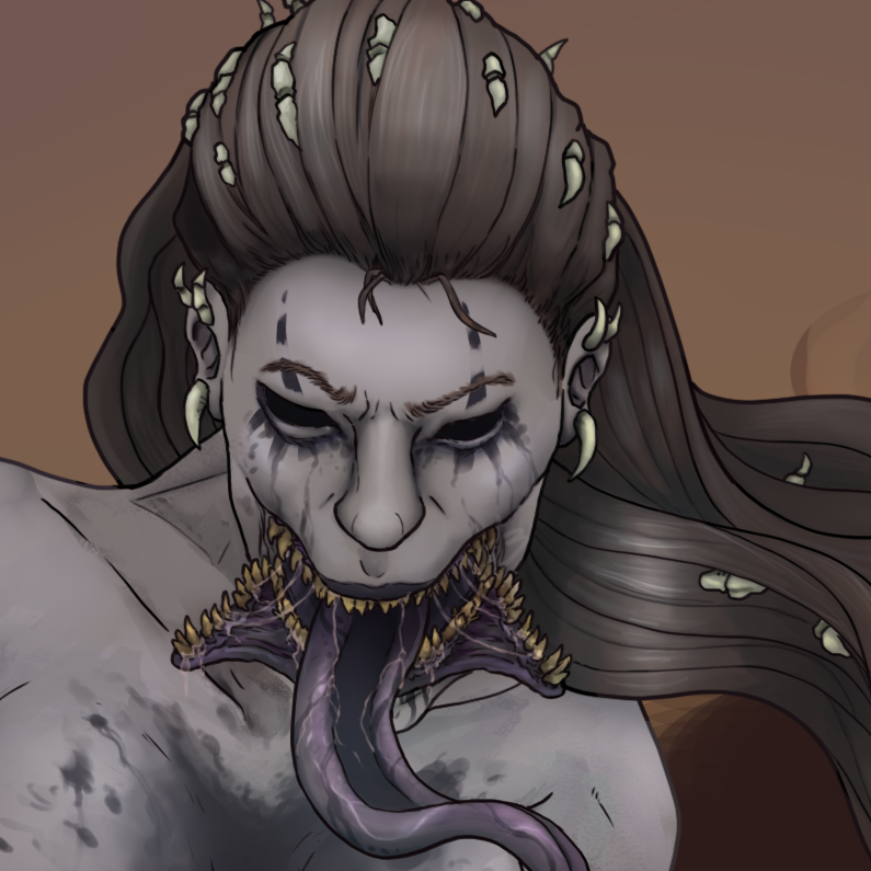 "The Immaculate Devourer born anew in the life-stripped body of Aisling saunters away from the remnants of her recent macabre buffet".

Wonderfully disgusting piece for <a href="/Brusana/">Brusana</a> <3 
(P-Site people saw development + her 7 days early!)