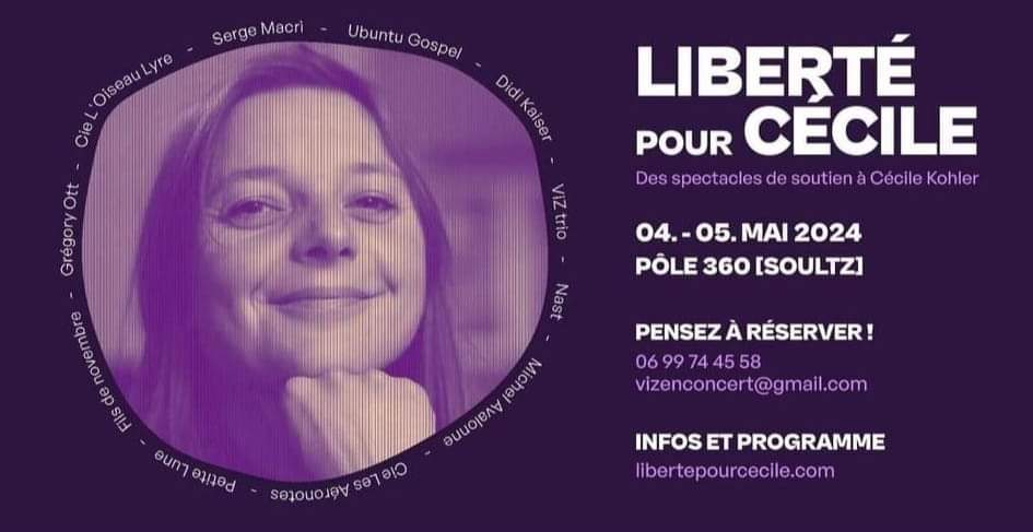 🕊️ WEEK-END LIBERTÉ POUR CÉCILE @FreeCecile_ La Cie le Vent en poupe va organiser un week-end de concerts et de spectacles pour soutenir l'Association Liberté pour Cécile. 🔸Quand ? 4 et 5 mai 🔸 Où ? Le 360 Pôle Culturel Soultz Réserver vos places ⤵️ libertepourcecile.com/pages/programm…