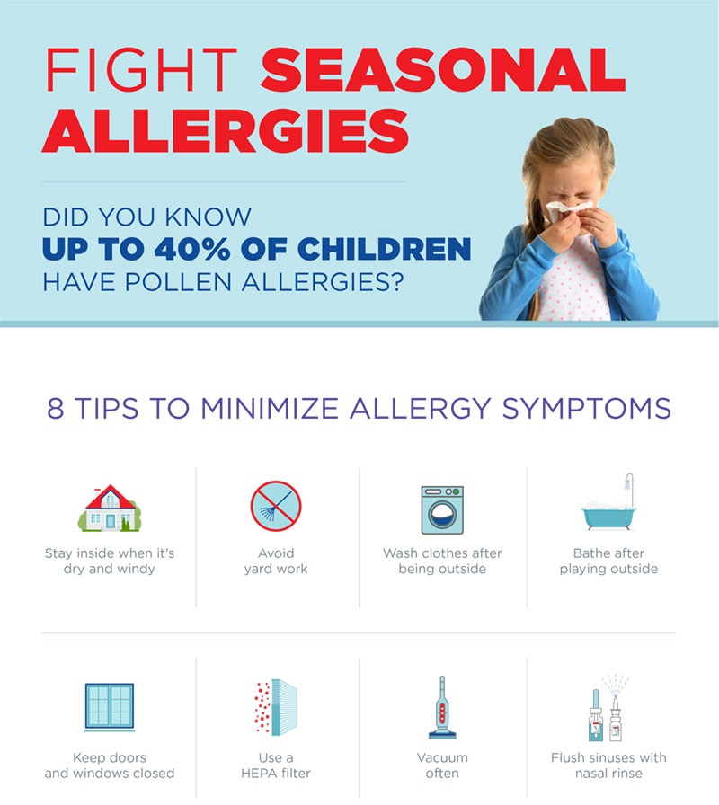 8 #tips to minimize seasonal #allergy #symptoms in children. #Infographic via @ChildrensHealth