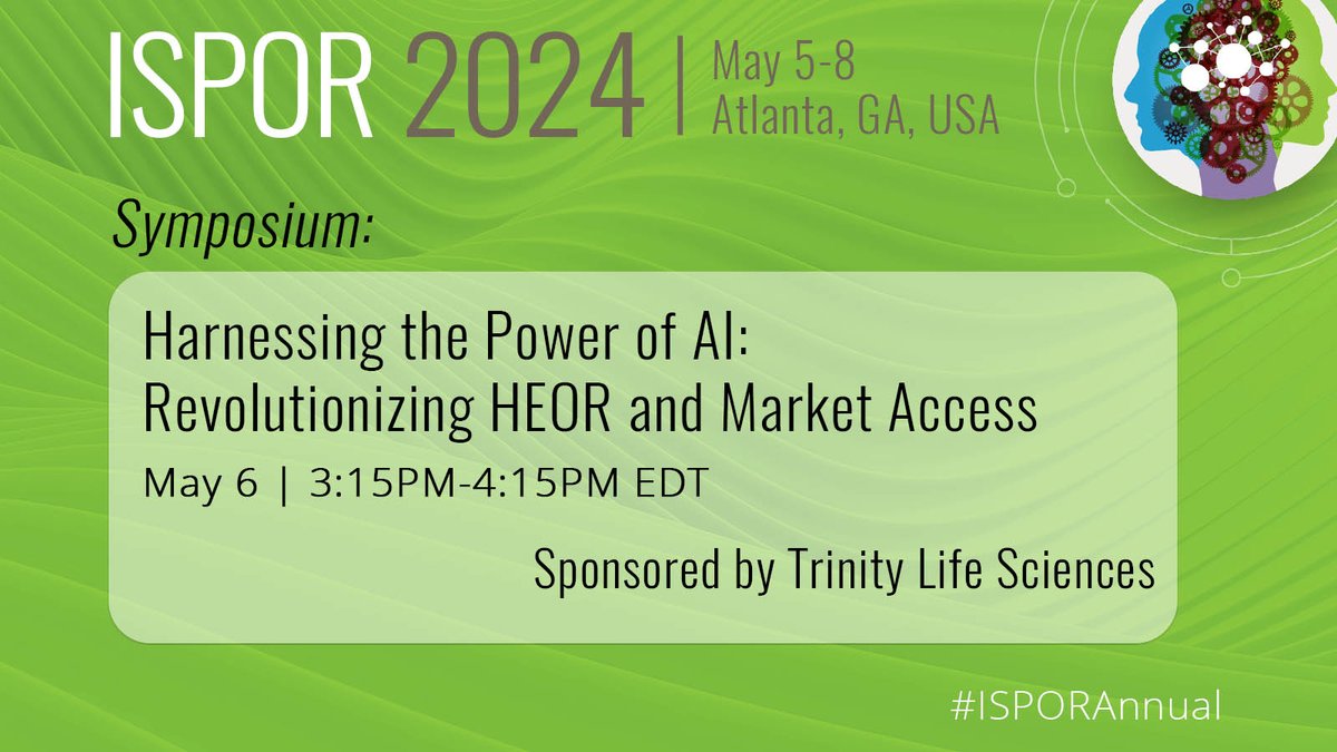 Explore approaches to leverage #artificialintelligence in #HEOR & market access and hear the challenges & best practices in evidence generation & #healthcare decision-making, in a symposium sponsored by Trinity Life Sciences on May 6. #ISPORAnnual  ow.ly/RQqv50R54Xx