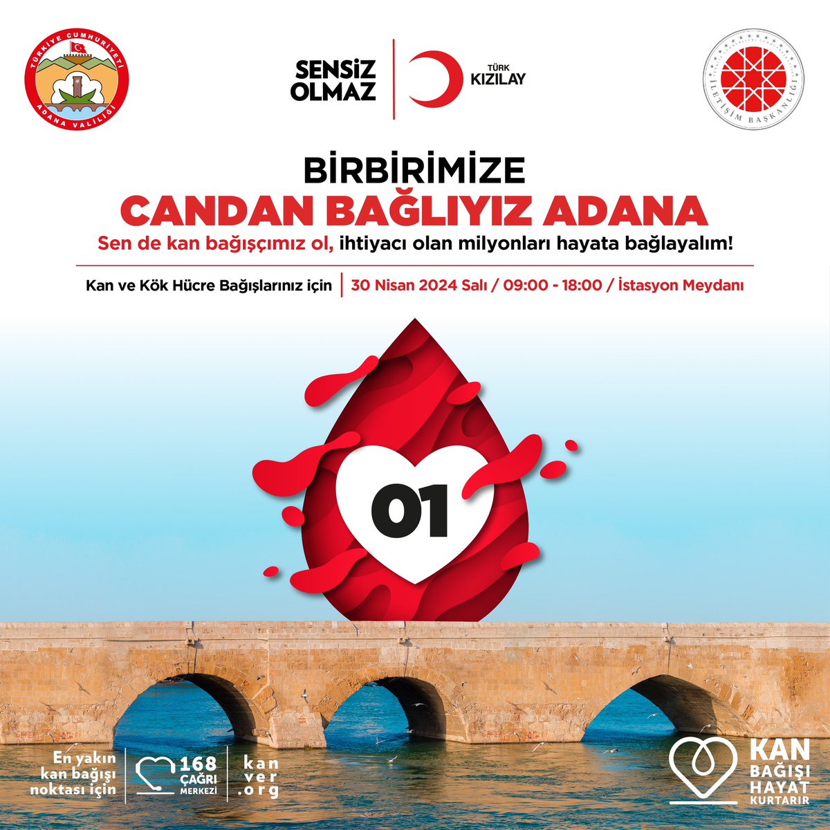 “Birbirimize Candan Bağlıyız Adana” temasıyla kan bağışı kampanyası düzenliyoruz.

📆 30 Nisan’da İstasyon Meydanı’nda gerçekleşecek etkinlikte, sanat ve spor camiasından önemli isimler bizimle olacak.

Siz de kan bağışı yaparak bir hastaya umut olabilirsiniz!