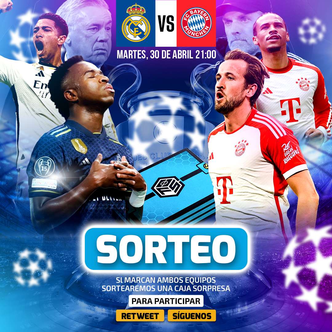 🚨SORTEO 🚨 👉 Si ambos equipos marcan en el Real Madrid contra el Bayern Múnich regalaremos una Caja Sorpresa 🎁 📬Para participar, síguenos 🤝 ♻ Retuitea el post ♻ 👉 Menciona a un amigo 👈 💙 Dale like al post 💙 🍀 ¡Buena suerte a todos! 🍀 #Futbol #ChampionsLeague