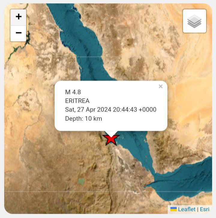 الزلازل المتعاقبة في البحر الأحمر⚡️⚡️⚡️

 زلزال بقوة 5.0 قبالة سواحل مصوع، إريتريا.

 تم تسجيل الزلزال الثاني في البحر الأحمر اليوم.  تم تسجيله سابقًا على أنه 4.8.