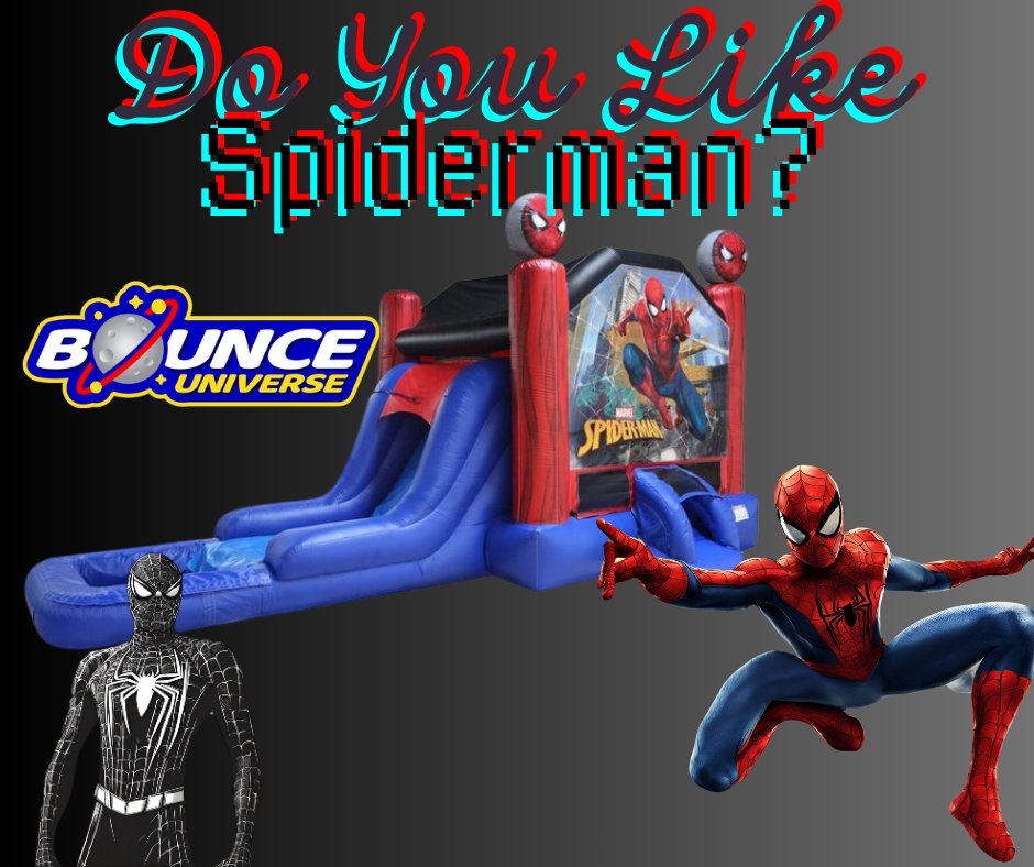 '🕷️ Swing into Action with Our Spider-Man Bounce House! 🎉 Your hero's next party will be EPIC! Safe, sturdy, and packed with adventure. 🏰💥 Book now and let the fun begin! Don't miss out on the excitement! 🎈🎊' 
#BounceUniverse #partyfun #partyrentals #Spiderman #Bouncehouses