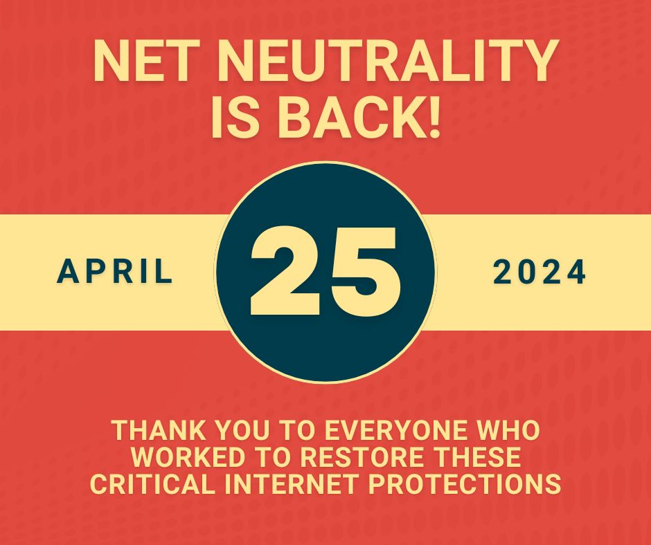 The FCC just voted to reinstate #NetNeutrality protections! 

Our People Power United members are celebrating this win! 

This is a huge win that will ensure every single one of us has access and the opportunity to benefit from the free and open internet.