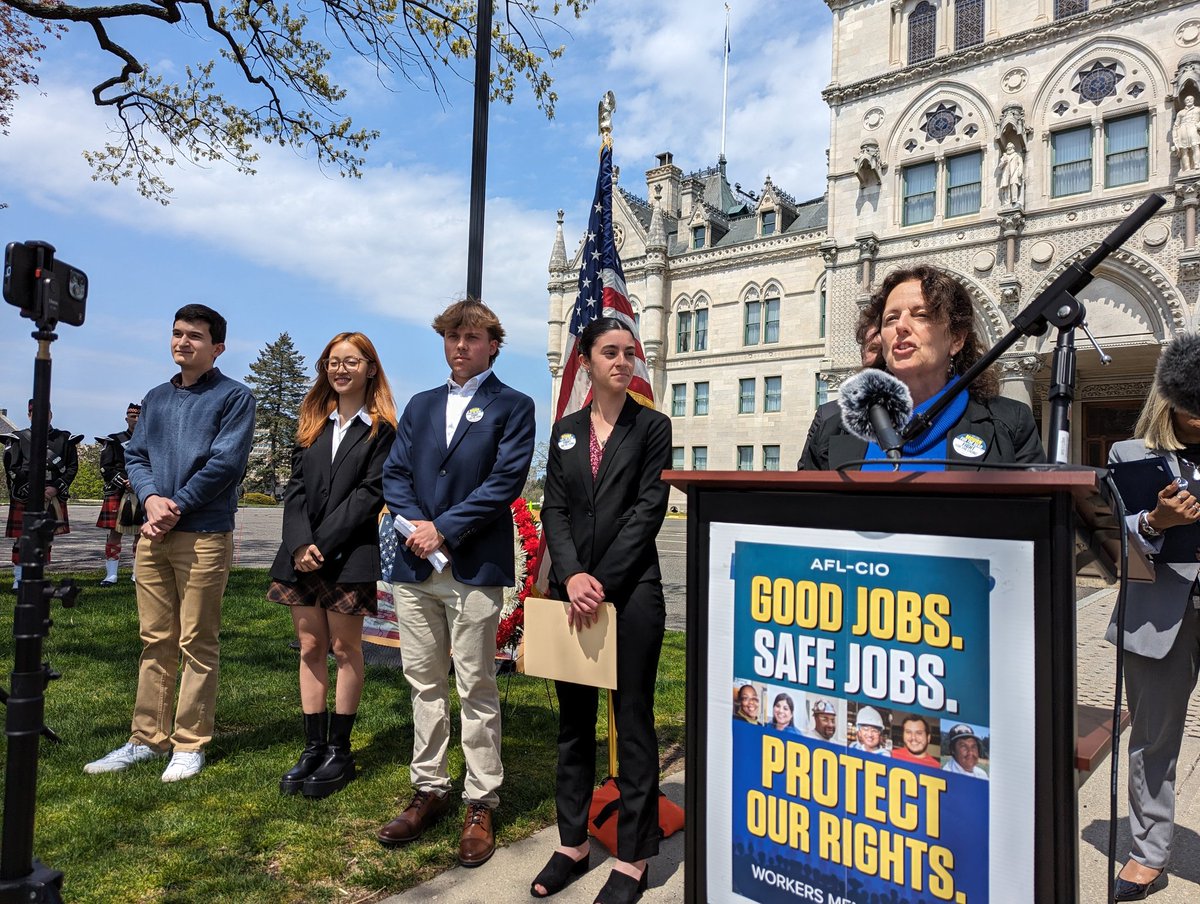 .@ConnectiCOSH Co-Executive Director Pamela Puchalski announces our Health & Safety Scholarship Award winners at our annual #WorkersMemorialDay ceremony. Thank you to all the unions that donated to the scholarship!