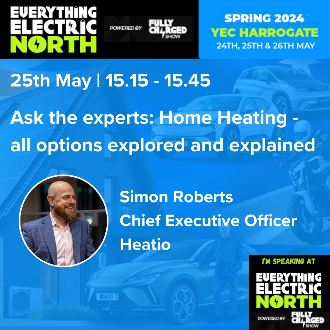 ⚡️Join us at Everything Electric North! ⚡️ Our Co-Founder & CEO Simon Roberts will be speaking at two sessions! Will you be there? Find out more here - tinyurl.com/Everything-Ele… #HeatPumps #HeatTechnologies #Electric #HomeHeating #EverythingElectricNorth #EverythingElectric