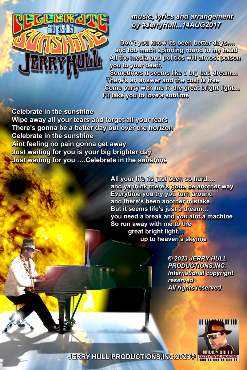 💥🎵😎🎹Check out! '𝐂𝐄𝐋𝐄𝐁𝐑𝐀𝐓𝐄 𝐈𝐍 𝐓𝐇𝐄 𝐒𝐔𝐍𝐒𝐇𝐈𝐍𝐄' tinyurl.com/CelebrateSunsh… from #recording #artist #JerryHull's #special #album #TITLE #track from 𝘾𝙚𝙡𝙚𝙗𝙧𝙖𝙩𝙚 𝙄𝙣 𝙏𝙝𝙚 𝙎𝙪𝙣𝙨𝙝𝙞𝙣𝙚 ffm.to/celebrateinthe… #epic #sunshine #party #summervibes #fun