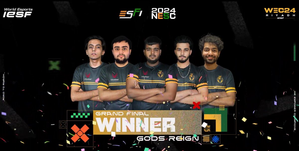 One step closer to Esports World Cup - Riyadh!🔥 Champions of NESC 2024 presented by @esfindia defeating True Rippers with a score of 2-1 in the Grand Finals!🥳 With this win, we now aim to take on Asian teams in the Regional qualifiers, representing India.🔱🇮🇳