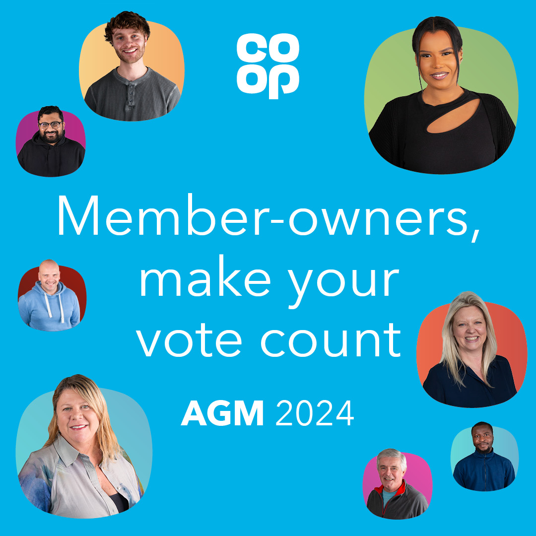 Make your vote count 🗳️ Find out how eligible member-owners can vote in the <a href="/coopuk/">Co-op</a> AGM 2024. Click here ➡️ coop.uk/3xLiyeO