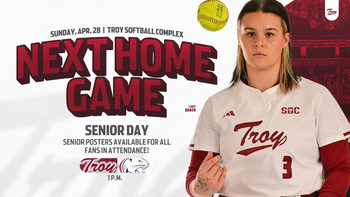 Less than an hour away from Senior Day! Join us at 1:00 as your Trojans battle 🚫 in the final home game of the season! The first 250 fans will get a Senior Day Themed Mini Poster! #OneTROY⚔️🥎